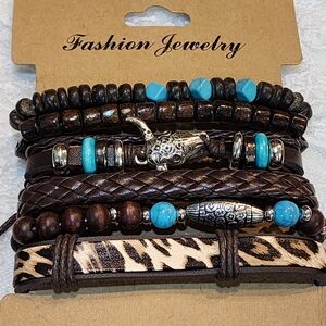 6 Stackable Western Cowboy Style Beaded Adjustable Bracelets-Unisex